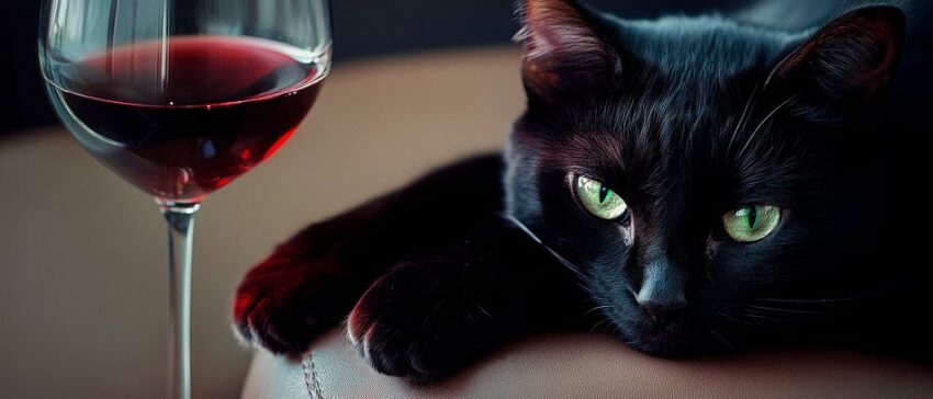 Schwarze Katze mit Rotwein – Elegant und Ruhig