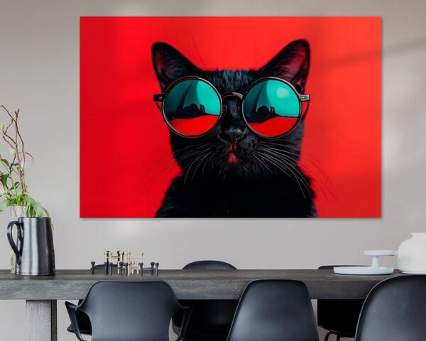 Schwarze Katze mit stylischen Sonnenbrille