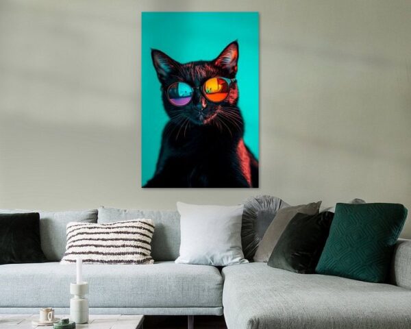 Schwarze Katze mit stylischen Sonnenbrillen