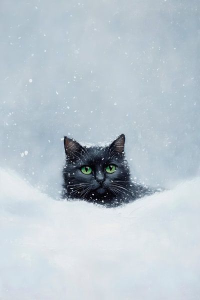 Schwarze Katze Schnee