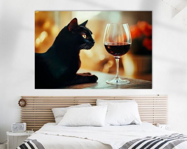 Schwarze Katze und Rotwein – Elegantes Stillleben