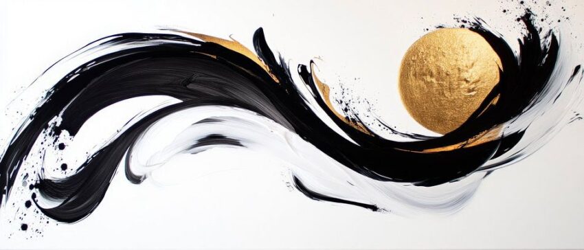 Schwarze und Goldene Farbwirbelkunst