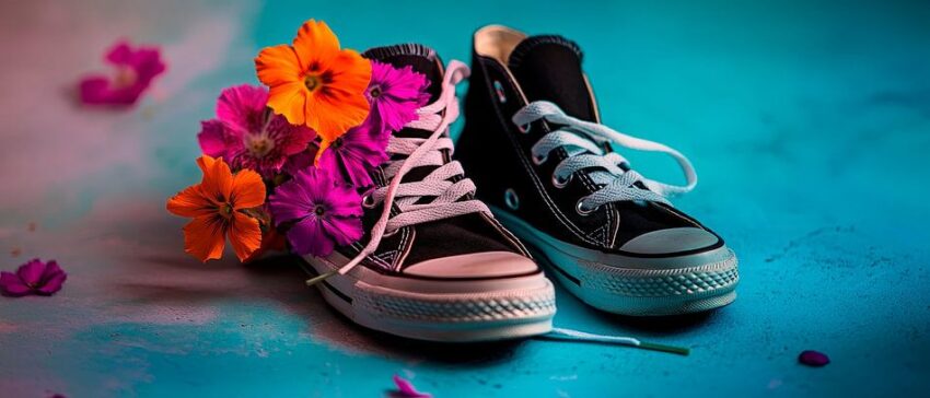 Schwarze und weiße Sneakers mit Blumen