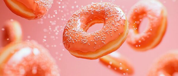 Schwebende Donuts mit Zuckerstreuseln