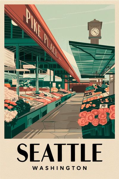 Seattle, Washington Vintage Travel Poster