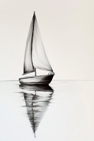 Segelboot im Minimalismus – Schwarz-Weiß