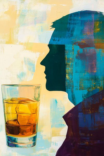 Silhouette mit Whiskeyglas in sanften Farben