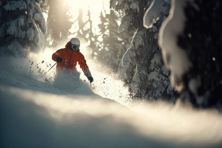 Skiabenteuer im verschneiten Wald