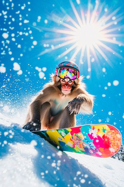 Skifahrender Affe im Sonnenlicht