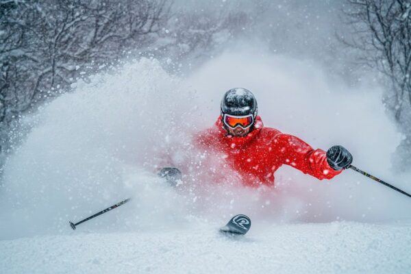 Skifahrer im Pulverschnee unterwegs