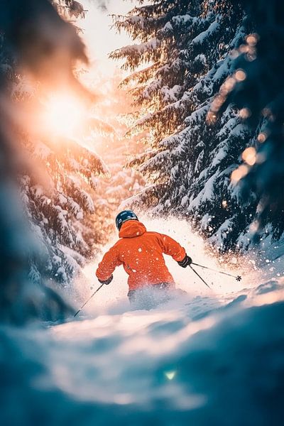 Skifahrer im verschneiten Wald