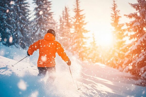 Skifahrer im verschneiten Winterwald