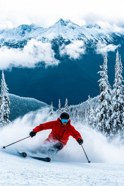 Skifahrer in den schneebedeckten Bergen