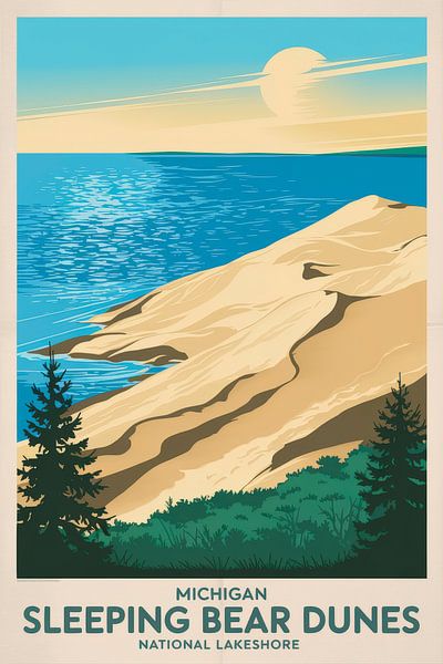 Sleeping Bear Dunes, Michigan Vintage Travel Poster