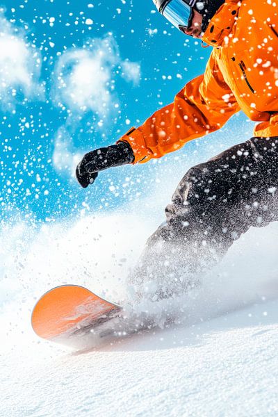 Snowboarder bei frischem Pulverschnee