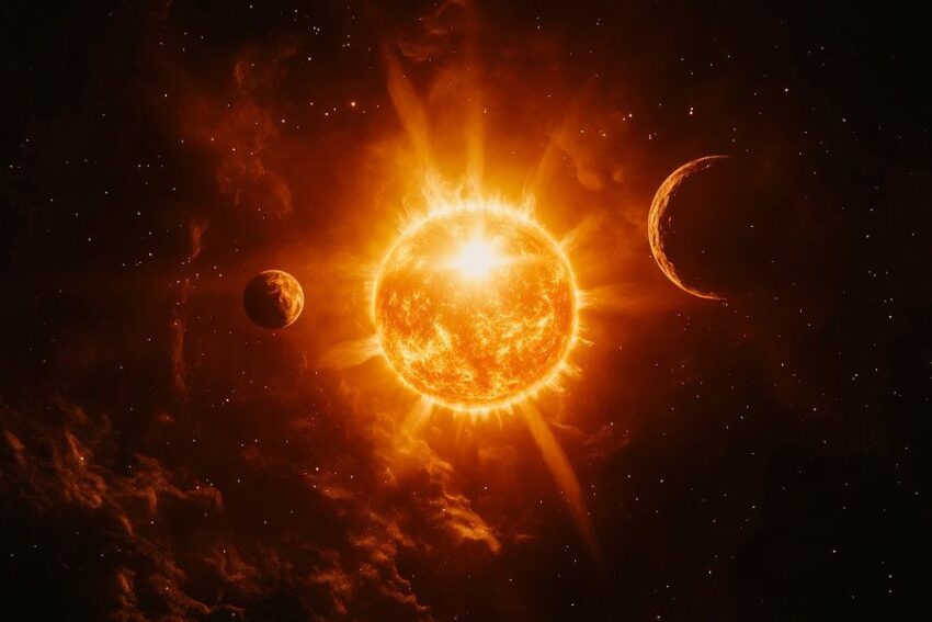 Sonnenaufgang im Weltraum mit Planeten