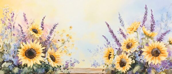 Sonnenblumen und Lavendelblüten