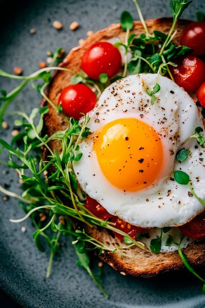 Sonnengebratenes Ei auf Tomatenbrot