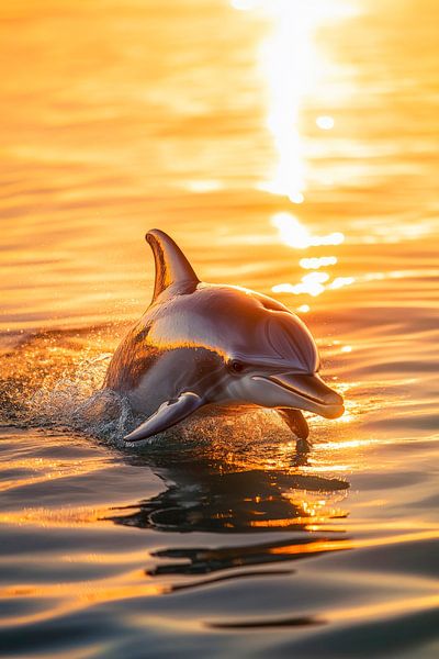 Sonnenuntergang mit spielendem Delfin