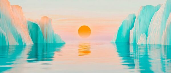 Sonnenuntergang über eisblauen Gletscher