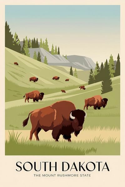 South Dakota Vintage Travel Poster