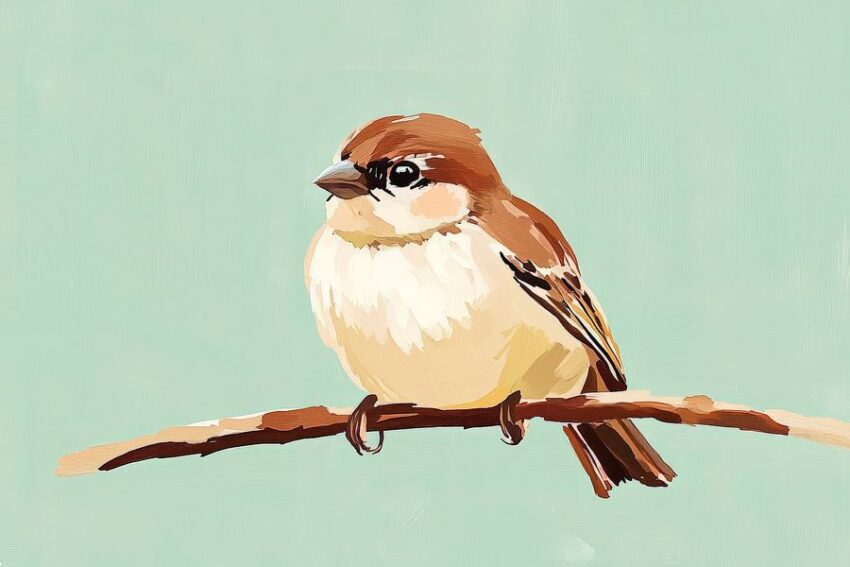 Spatz auf einem Ast – Sanfte Farben