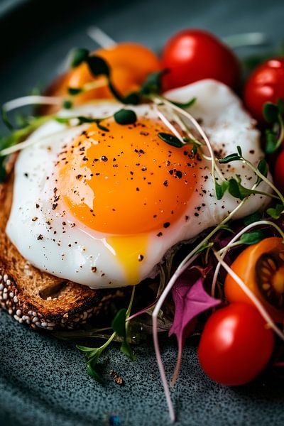 Spiegelei auf Toast mit frischen Tomaten