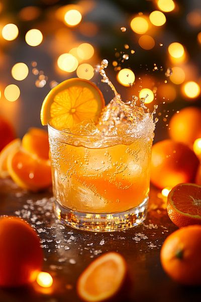 Spritzender Cocktail mit Orangenzesten