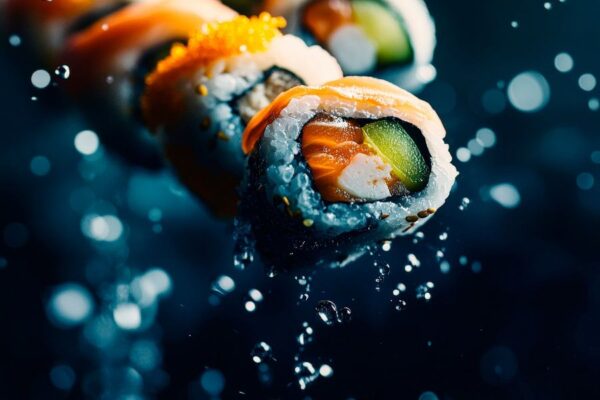 Spritzender Sushi-Genuss in Nahaufnahme