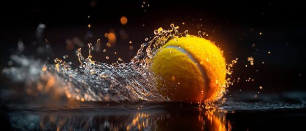 Spritzender Tennisball im Wasser