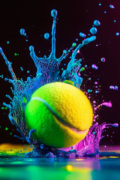 Spritzender Tennisball in Neonfarben