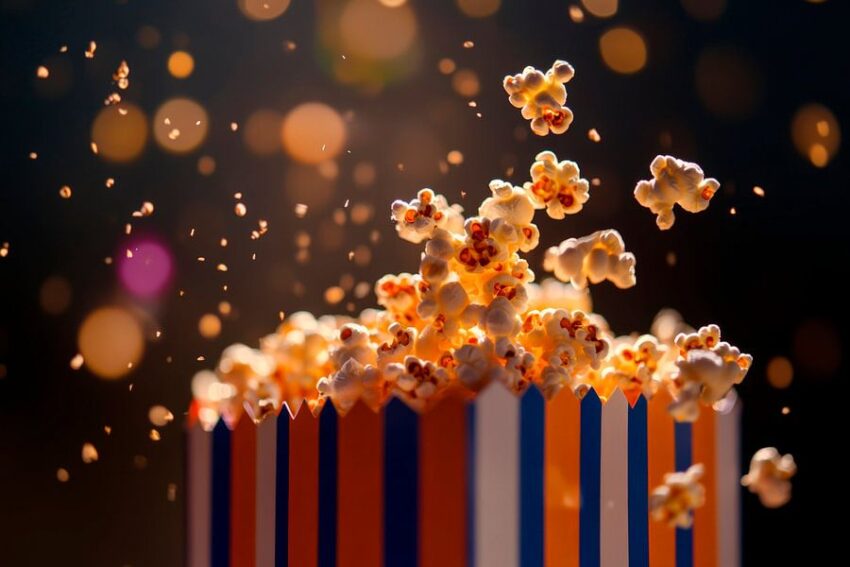 Sprudelndes Popcorn im Lichtspiel