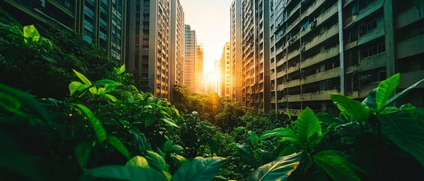 Städtische Natur – Sonnenuntergang zwischen Gebäuden