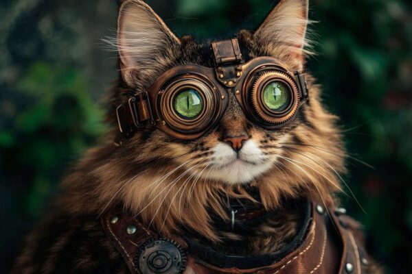 Steampunk-Katze mit Brille