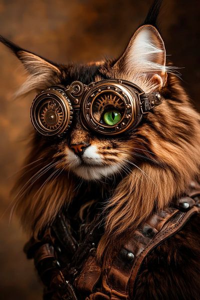 Steampunk-Katze mit Brille – Kreativ