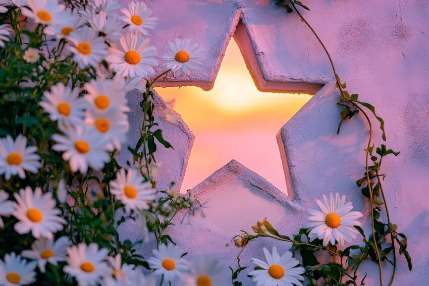 Sternenlicht durch Blumenrahmen