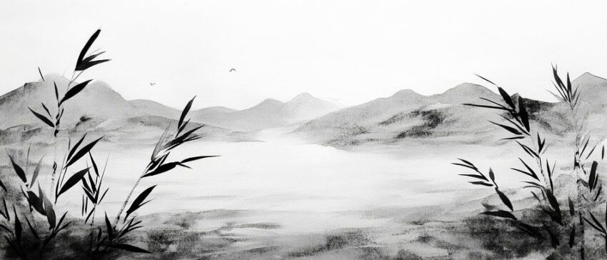 Stille Landschaft im Nebel spielend