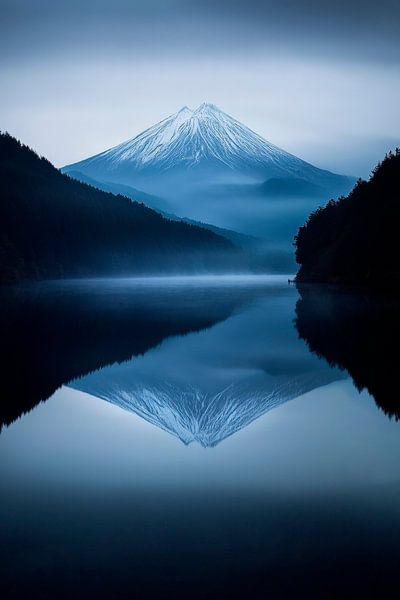 Stille Wasser und schneebedeckte Berge