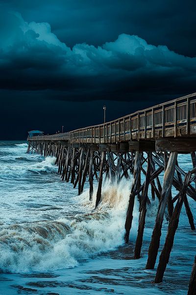 Sturm über dem Pier am Meer