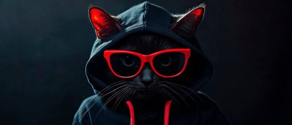 Stylische Katze mit Hoodie und Brille