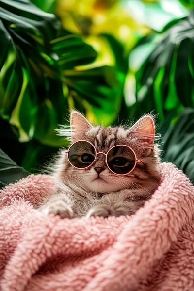 Stylische Katze mit Sonnenbrille im Licht