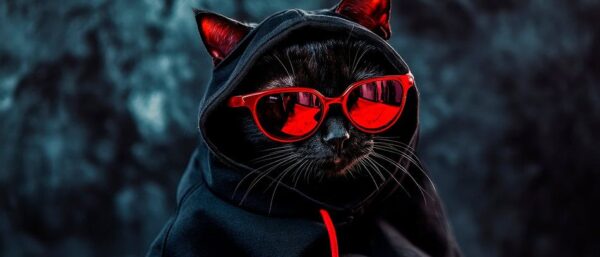 Stylische schwarze Katze in Sonnenbrille