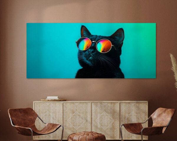 Stylische schwarze Katze mit Sonnenbrille