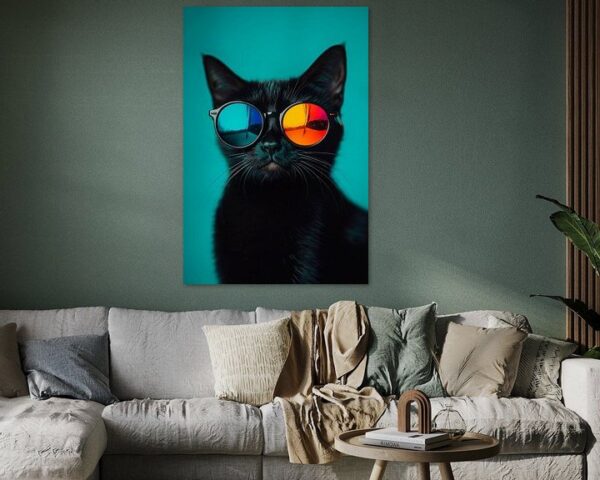 Stylische schwarze Katze mit Sonnenbrille