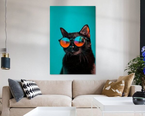 Stylische schwarze Katze mit Sonnenbrille