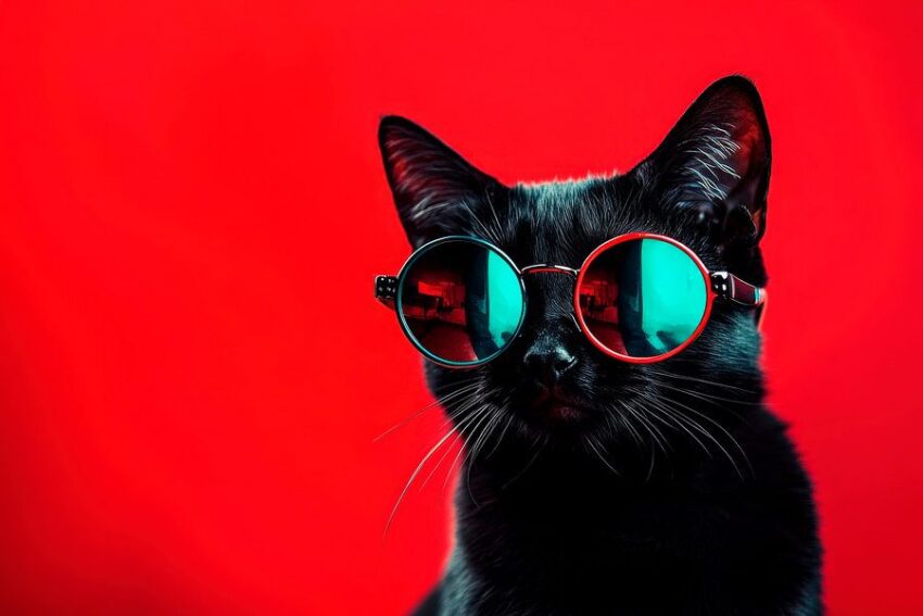 Stylische schwarze Katze mit Sonnenbrille