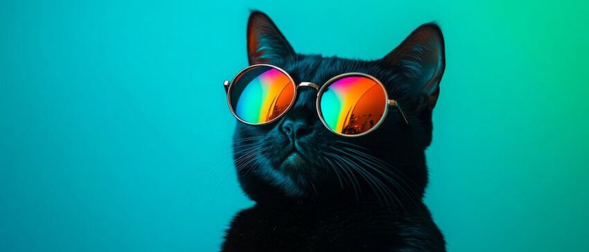 Stylische schwarze Katze mit Sonnenbrille