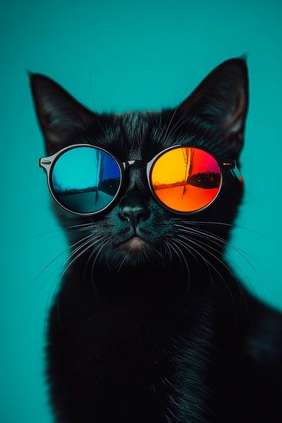 Stylische schwarze Katze mit Sonnenbrille