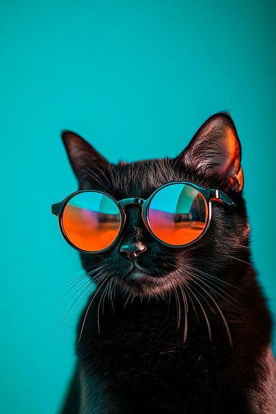 Stylische schwarze Katze mit Sonnenbrille