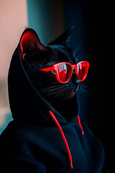 Stylische schwarze Katze mit Sonnenbrille